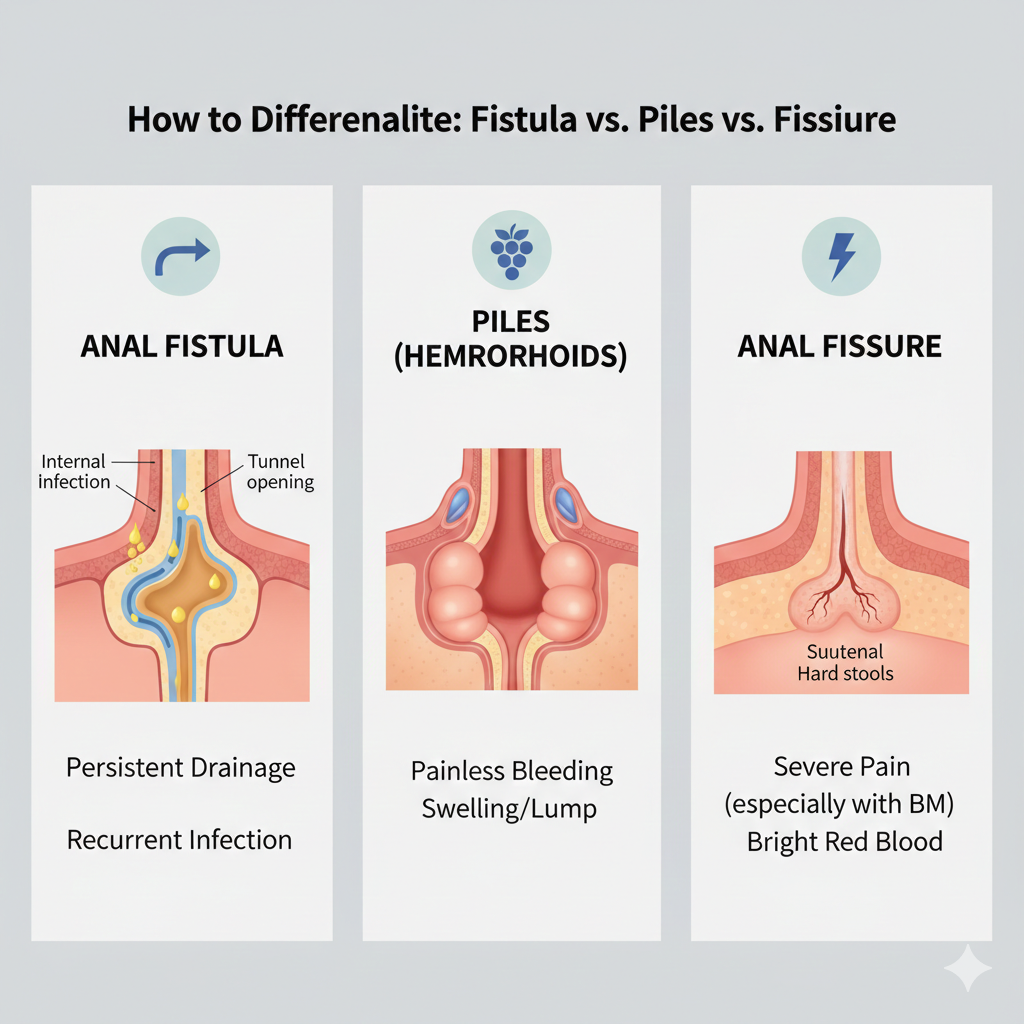 How to Differentiate Fistula vs Piles vs Fissure